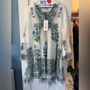 Juliet Dunn White and Blue Floral Dress